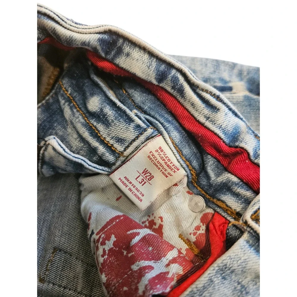 Smugglers Moon Mens Tactical Distressed Cargo Denim Jeans Acid Wash Blue W28 L31